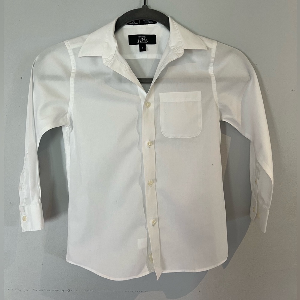 Nordstrom Kids' Solid White Wrinkle-Free Button down Shirt, Size 5, 100% Cotton